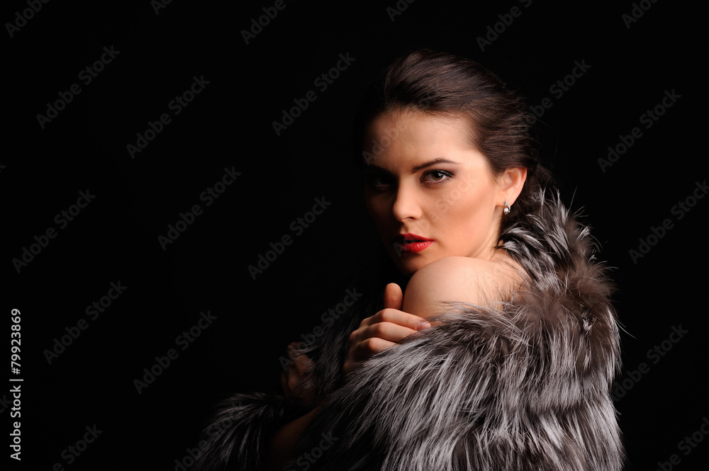 Beauty Fashion Model Girl in Blue Mink Fur Coat Beauty Fashion Model Girl in Blue Mink Fur Coat