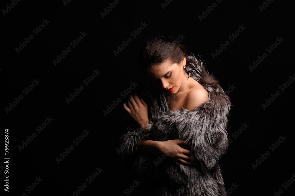 Beauty Fashion Model Girl in Blue Mink Fur Coat Beauty Fashion Model Girl in Blue Mink Fur Coat