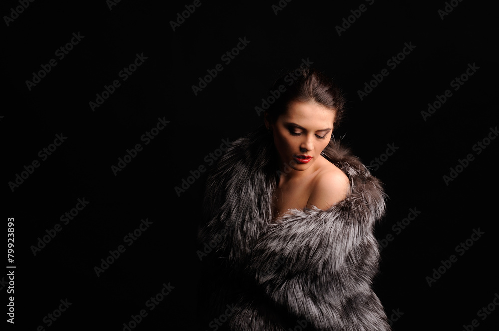 Beauty Fashion Model Girl in Blue Mink Fur Coat Beauty Fashion Model Girl in Blue Mink Fur Coat