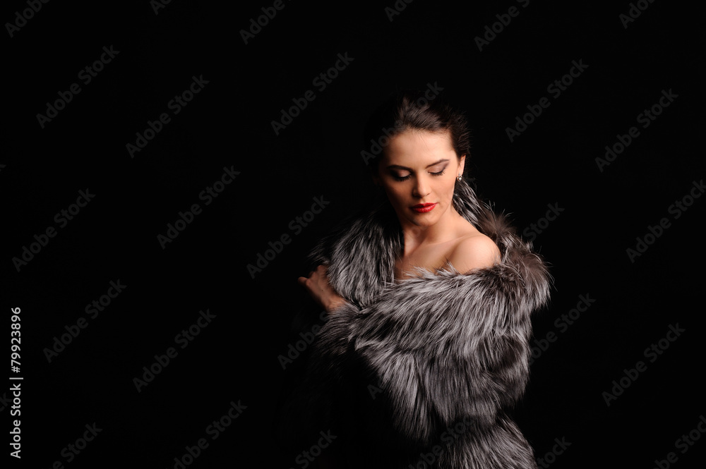 Beauty Fashion Model Girl in Blue Mink Fur Coat Beauty Fashion Model Girl in Blue Mink Fur Coat