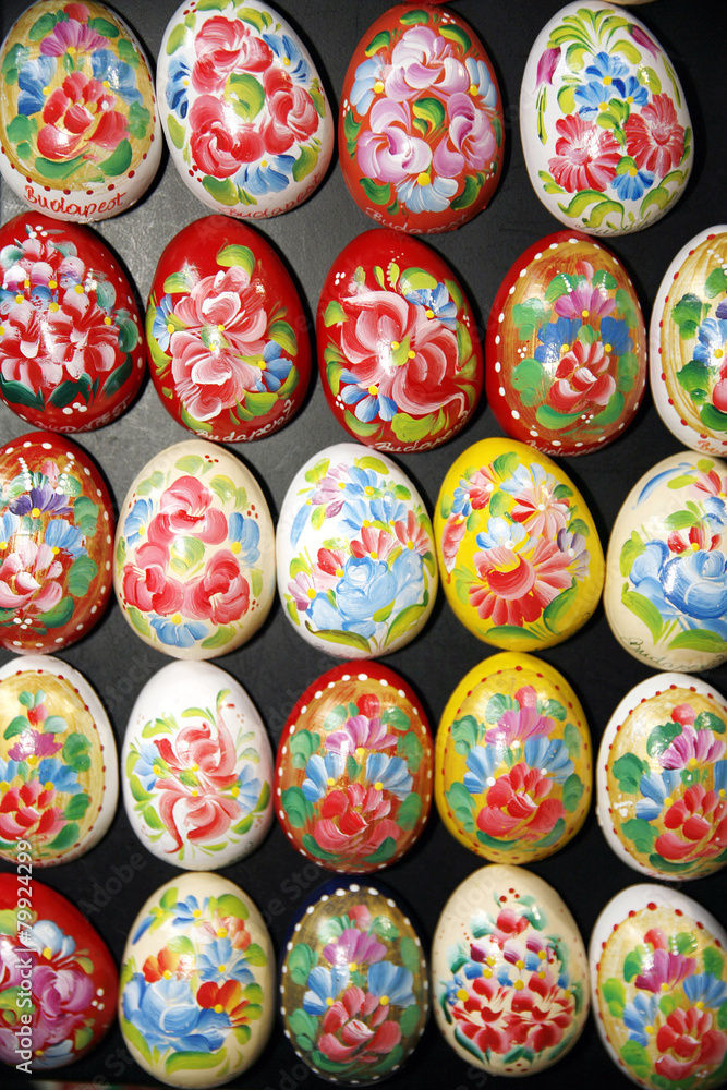 Hand Crafted Wooden Easter Eggs On Black Background