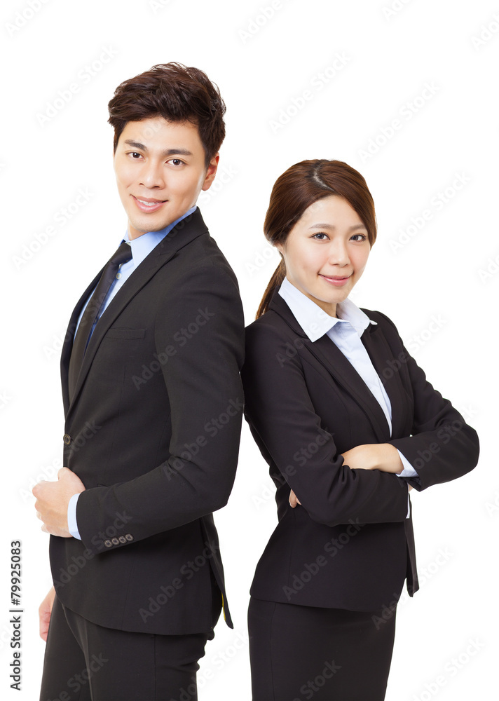 young business man and woman isolated on white young business man and woman isolated on white