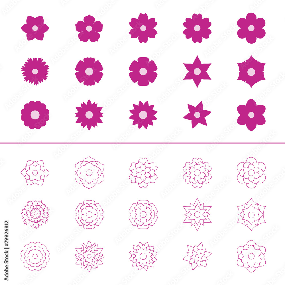 Set of flower icons, vector illustration