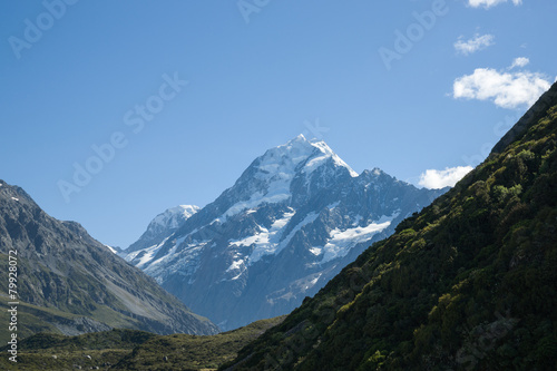 Mountain scenery,with distant Mount Cook, New Zealand.