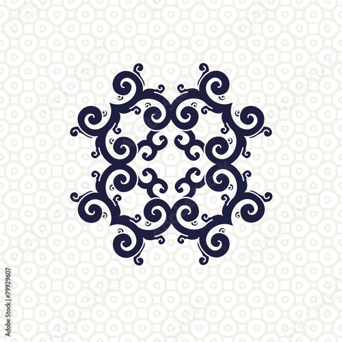 Blue ornament, white background.