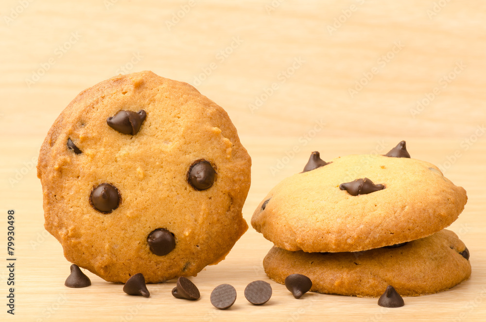 Chocolate chip cookies on wooden background Chocolate chip cookies on wooden background
