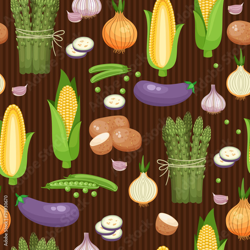 Asparagus, corn and peas seamless background