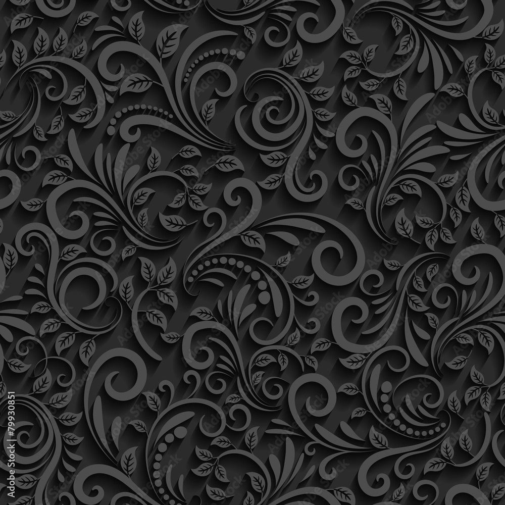 Vector black floral seamless pattern with shadow for invitation Vector black floral seamless pattern with shadow for invitation