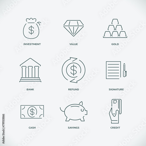 Thin modern line finance icons