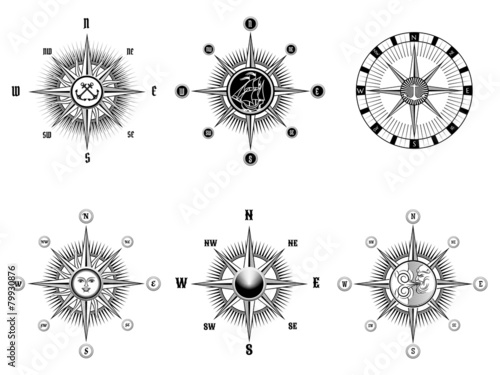 Vintage nautical or marine compass icons