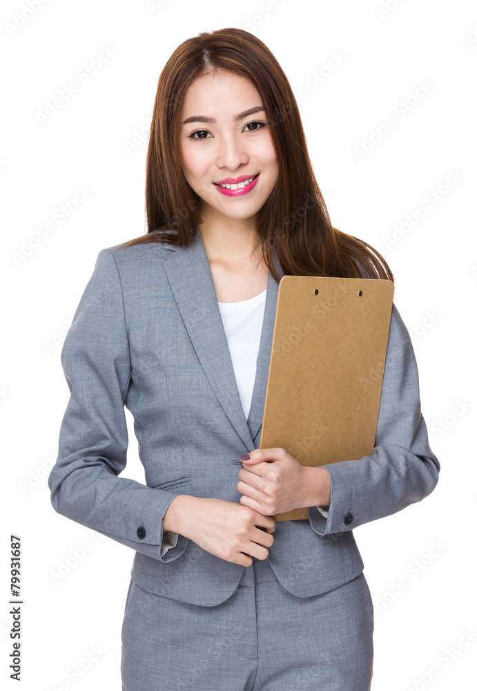 Young Asian businesswoman hold with clipboard Young Asian businesswoman hold with clipboard