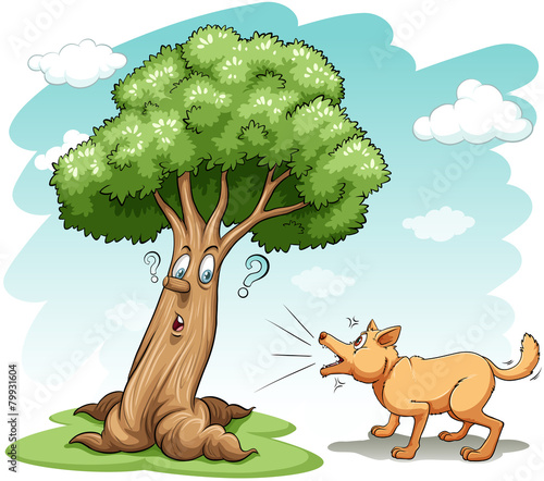 Dog barking the tree
