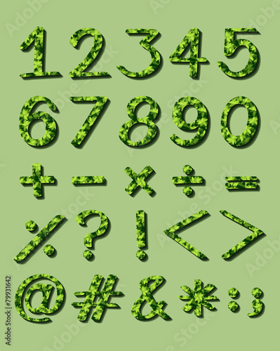 Numerical figures with green artwork