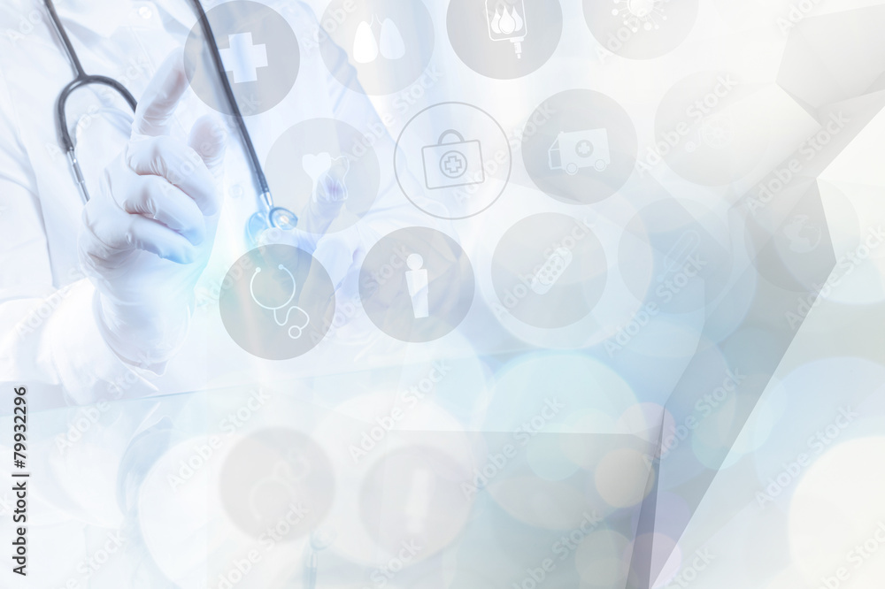 Fototapeta premium double exposure of success smart medical doctor working with abs
