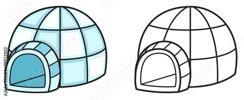 colorful and black and white igloo for coloring book