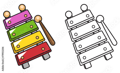 colorful and black and white xylophone for coloring book