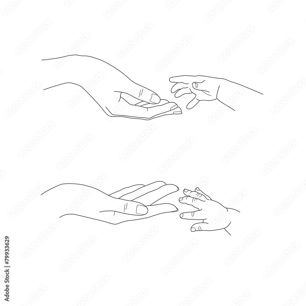 Babys hand reaching up to its mothers palms vector image Babys hand reaching up to its mothers palms vector image