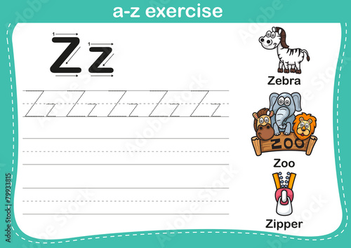 Alphabet a-z exercise with cartoon vocabulary illustration
