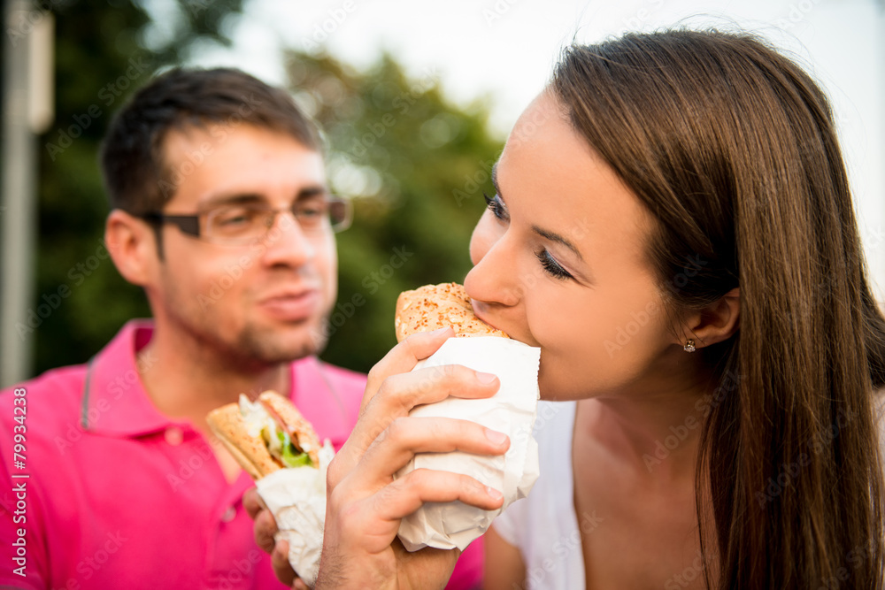 Couple eating outdoor Couple eating outdoor
