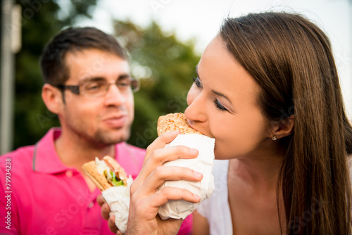 Couple eating outdoor