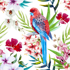 Handdoek met foto Papegaai patronen Tropisch vogelpatroon met jungle bladeren  © Zenina-Lembrik
