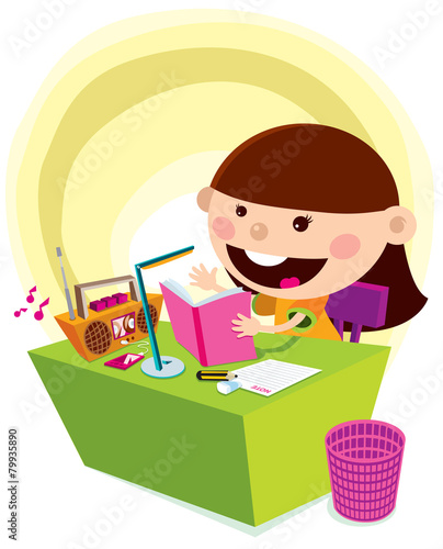 A girl study at her desk