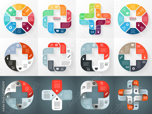Vector circle plus sign infographics set. Template for diagram