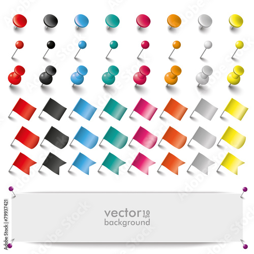 Colored Pins Flags Tacks Set Banner