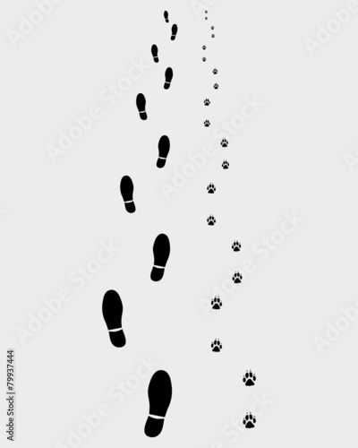 Footprints of man and dog, vector illustration