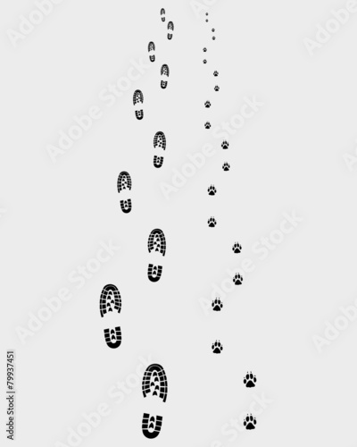 Footprints of man and dog, vector illustration