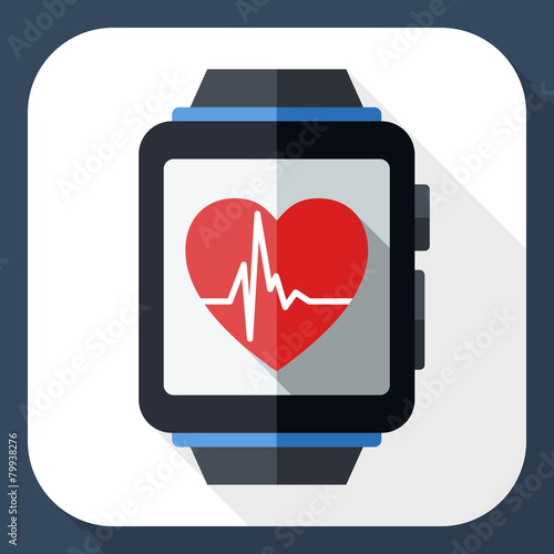 Smart watch with health app icon and long shadow