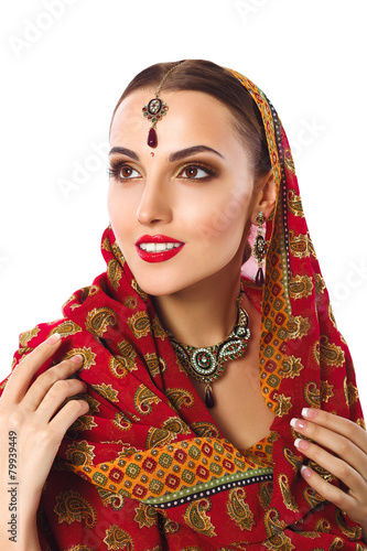 Beautiful Smiling Woman Model In Indian National Style