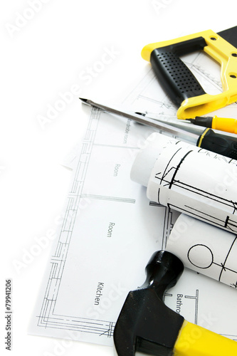 Drawings for building house and working tools.
