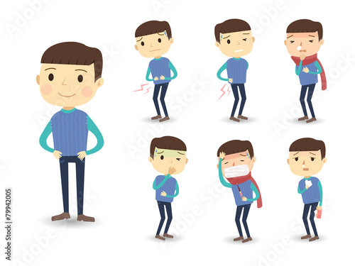 various sickness symptoms in cartoon style