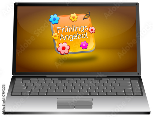 Laptop mit Frühlings Angebot Button