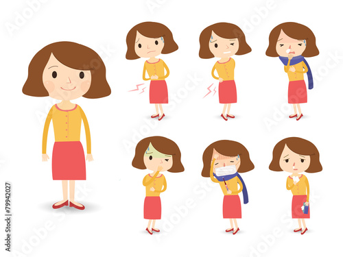 various sickness symptoms in cartoon style