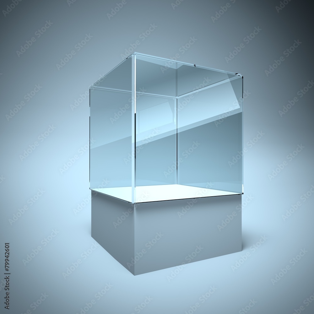 3d Empty glass showcase box for exhibit and presentation 3d Empty glass showcase box for exhibit and presentation