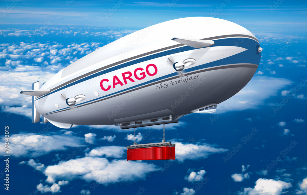 Cargo Zeppelin, Schwerlast Luftschif mit Container, freigest Stock