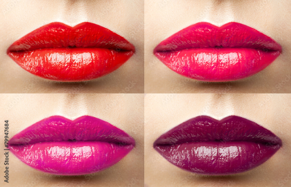 Naklejka premium beautiful lips collection color wine, fuchsia, pink, red