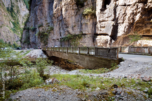 Мост через горную реку в ущелье. Абхазия