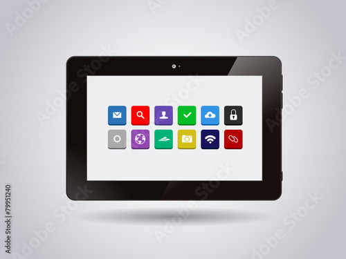 Realistic glossy tablet PC Isolated with apps icons.