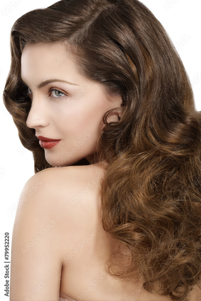 Fototapeta premium Beautiful model showing healthy brown wavy hair