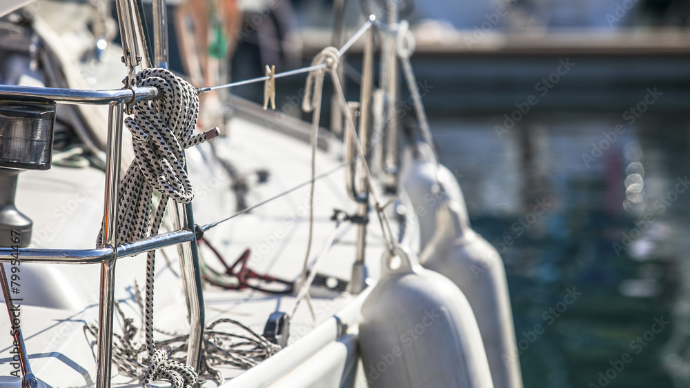 Rigging of sailing yachts, ropes and details.