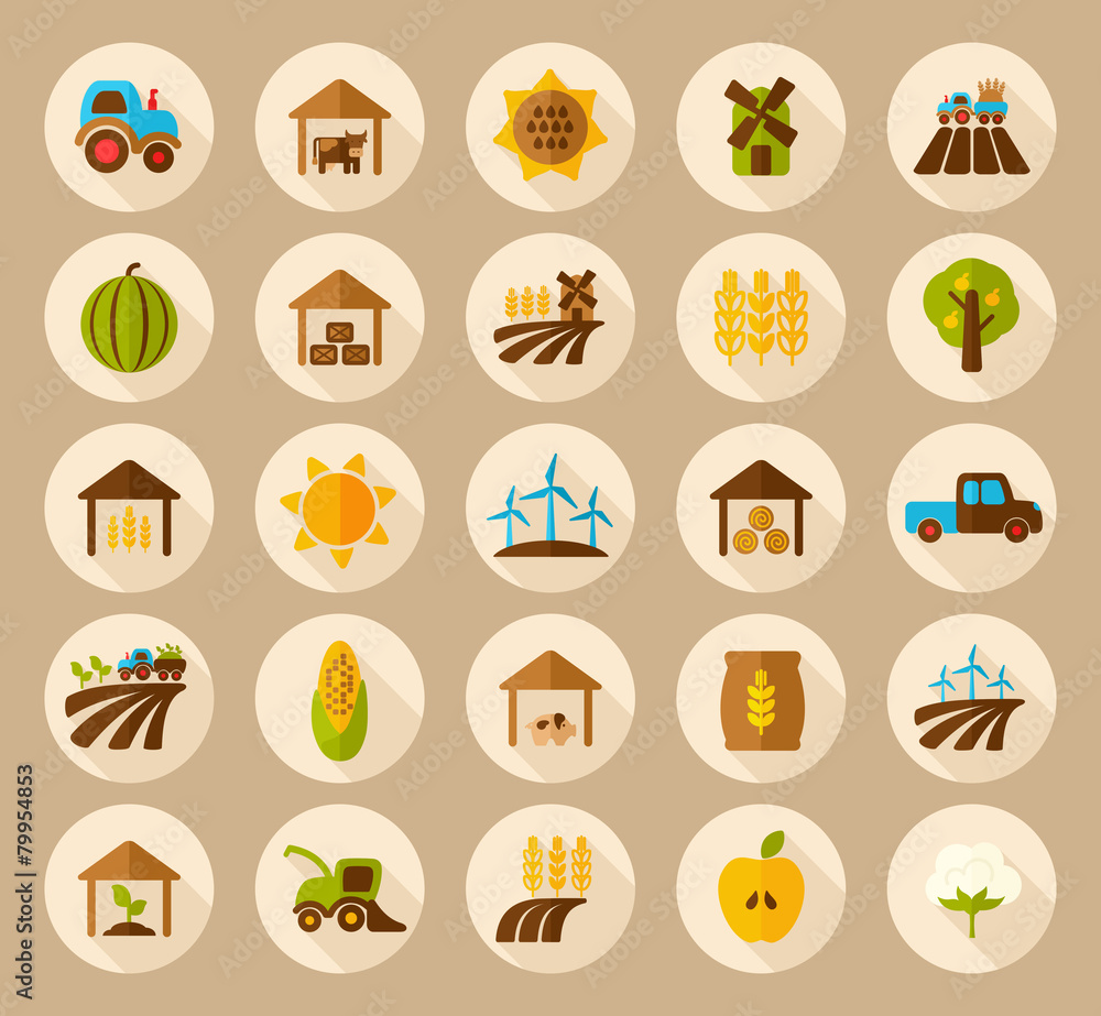 Fototapeta premium Farm Field flat icon with long shadow