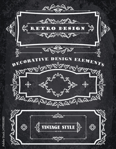 Set of Retro Vintage Frames and Borders.  Chalk Board Background