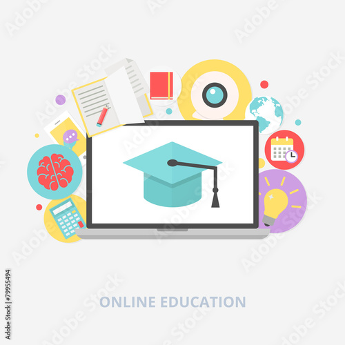 Online education concept vector illustration, flat style