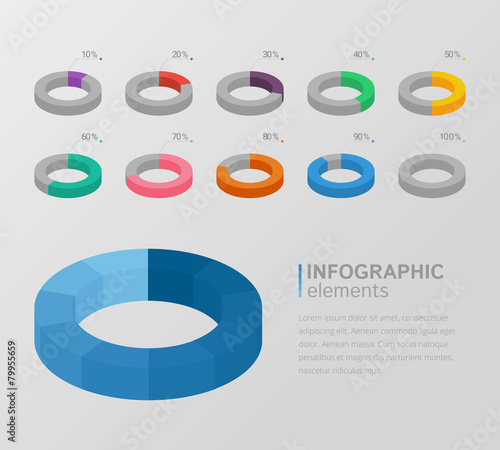 Set of colorful 3d circle charts for infographics