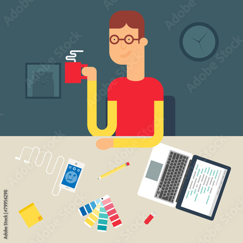 Illustration of a programmer, flat style