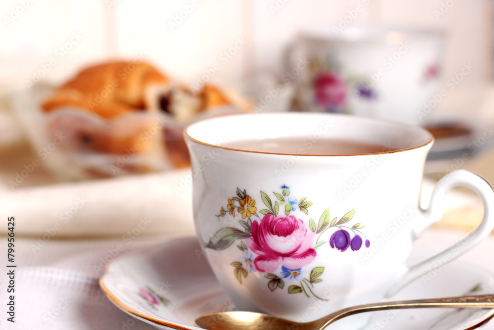 Five o'clock break with croissants and tea Five o'clock break with croissants and tea