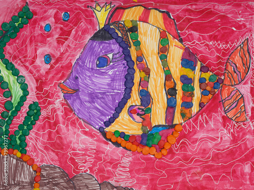 Children drawing of fish photo